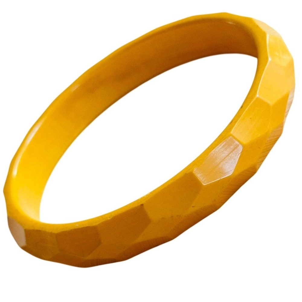 VTG Estate‎ faceted yellow butterscotch Bakelite Bangle Bracelet Tested Art Deco